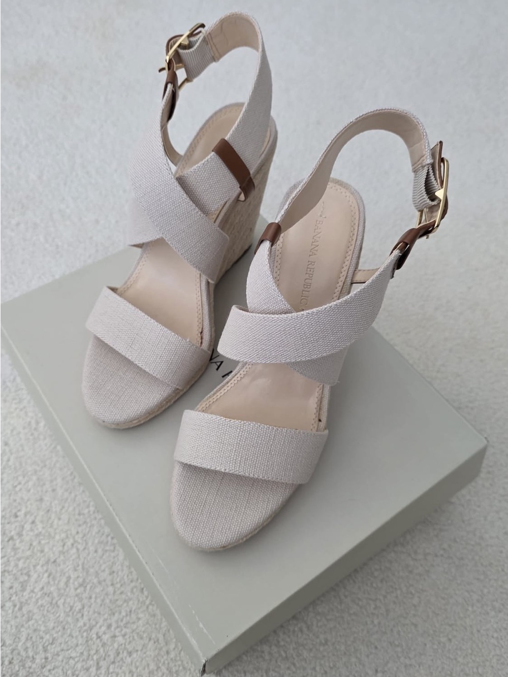 Banana Republic Cream Cross-Band Wedge Sandals